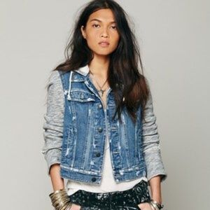 Free People Knit Hooded Denim Jacket